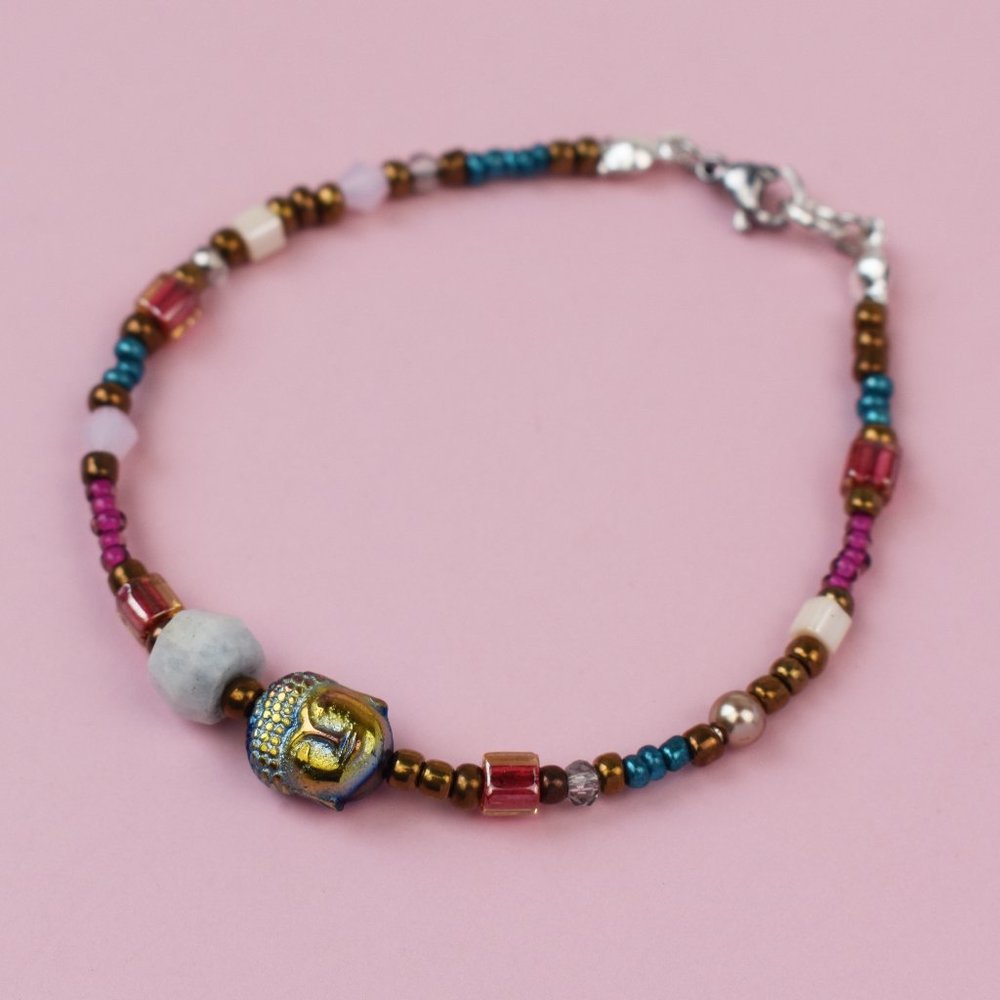 Mismatched beaded bracelet, colorful stack boho bracelet